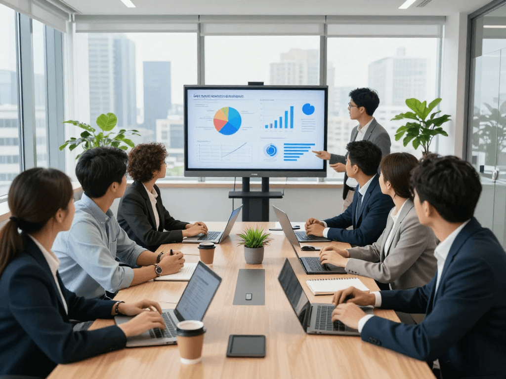 seánbowieforaz team collaborating in a bright modern office space during a strategic meeting