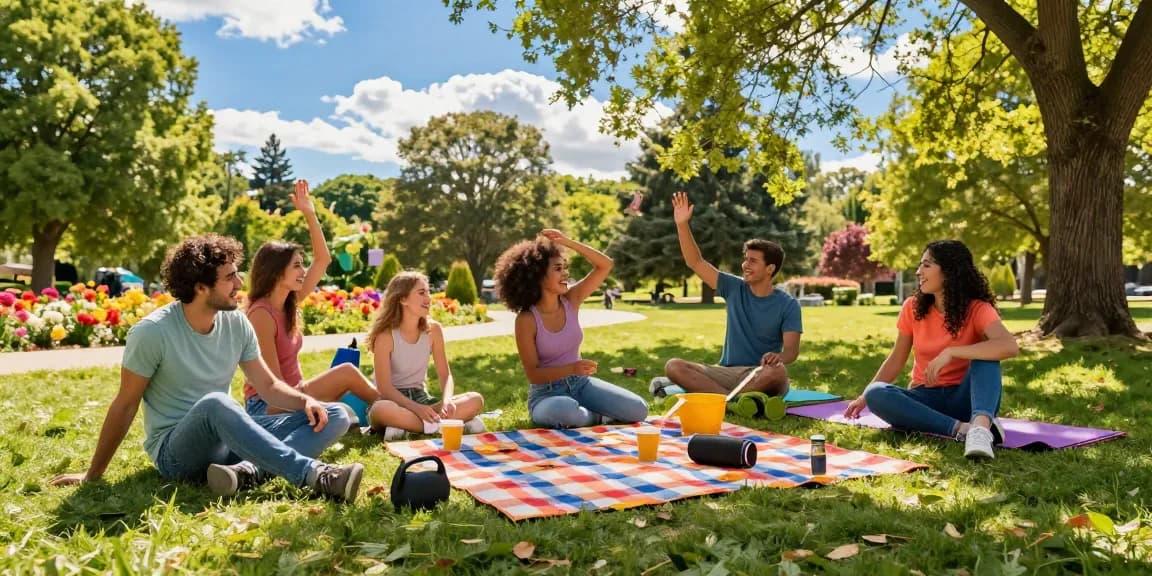 Friends enjoying a sunny picnic in the park with Motchill vibes.