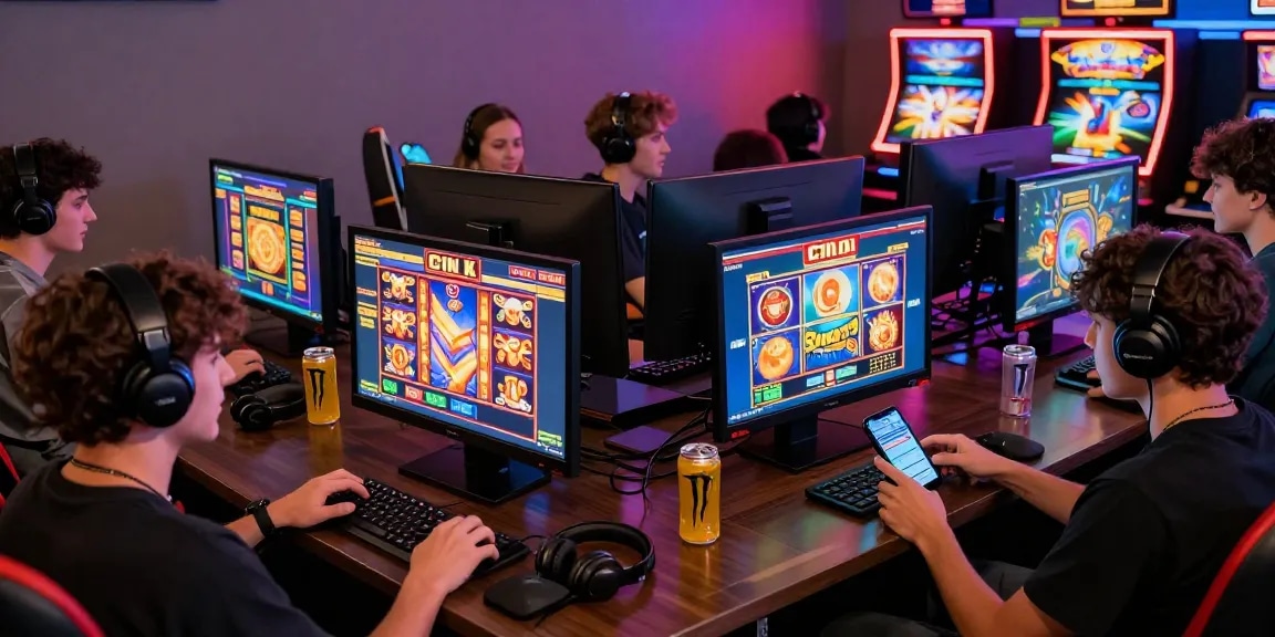 Exciting scene of players enjoying slot online games in a vibrant virtual casino environment, showcasing colorful screens and engaging atmosphere.
