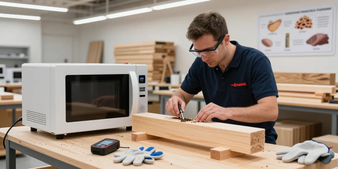 Shashel microwave device in action, eliminating wood-boring insects safely and effectively.