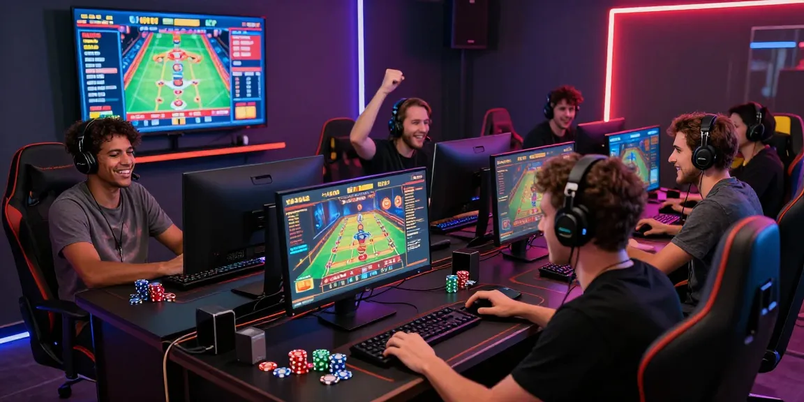 Diverse group enjoying an exhilarating F168 online gaming experience in a vibrant lounge.