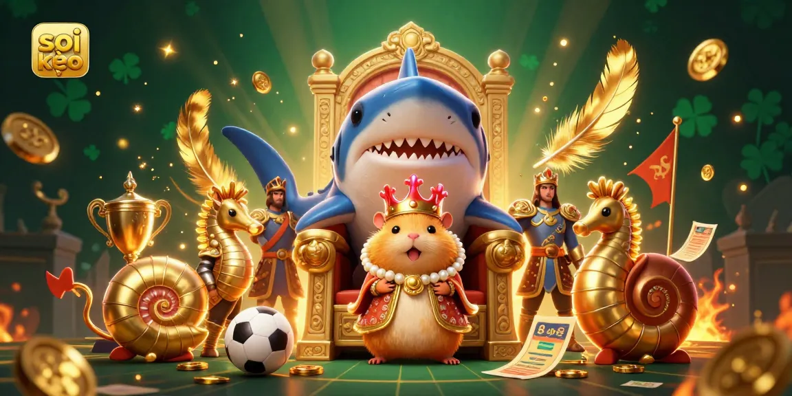 Engage in soi kèo with our vibrant sports betting illustration featuring a golden hamster king.