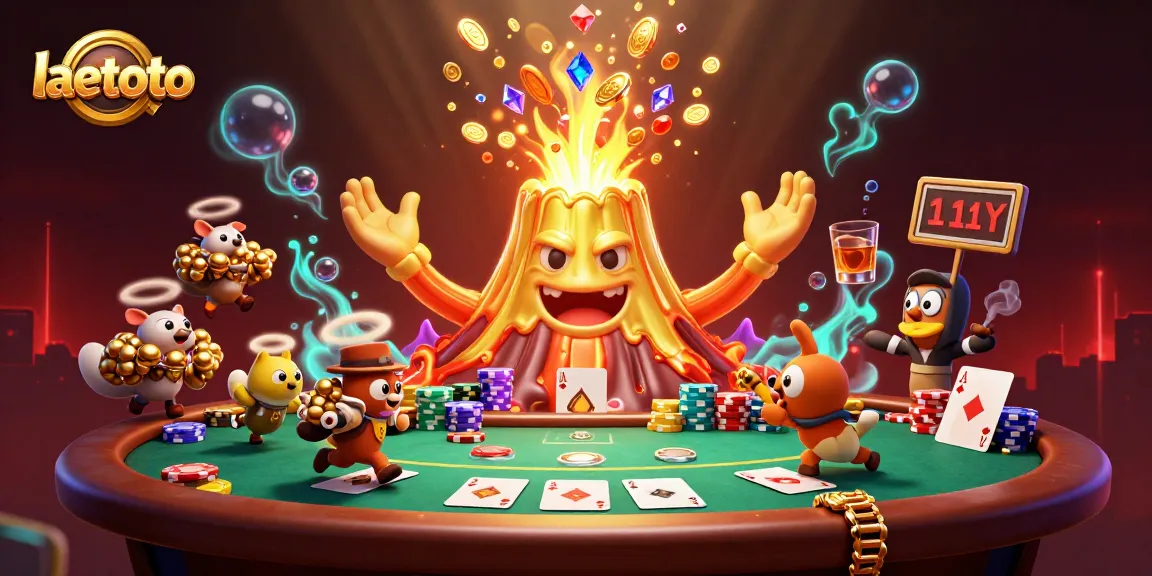 Experience laetoto as a golden volcano erupts treasure in a vibrant casino scene.