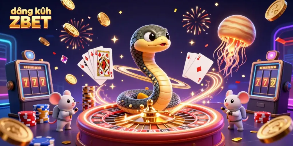 Experience the thrill of đăng ký ZBET with an exciting 3D casino scene featuring cosmic characters and vibrant gameplay elements.
