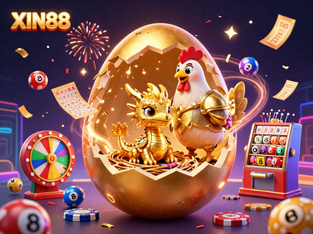 XIN88 showcases a vibrant scene with a golden dragon and casino elements, enhancing player excitement.