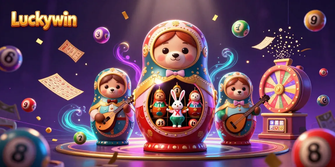 Experience Luckywin with colorful lottery elements and charming casino-themed characters, creating an engaging gambling atmosphere.