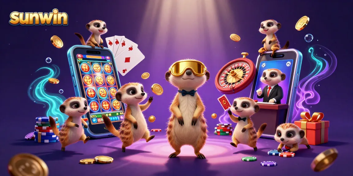 Experience dynamic gaming action at sunwin with lively meerkats managing a vibrant casino scene.