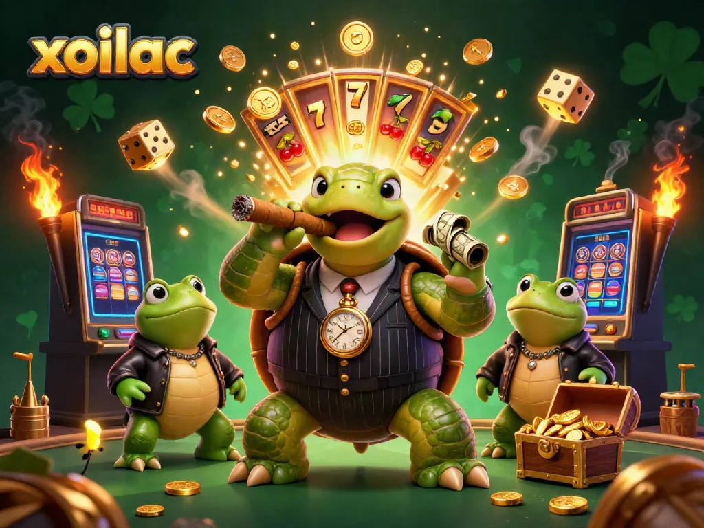 Xoilac casino scene with a snapping turtle mobster, providing thrilling live sports betting