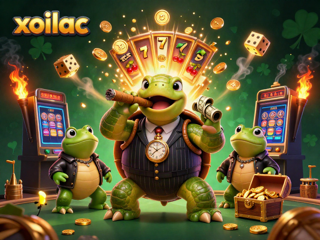 Xoilac casino scene with a snapping turtle mobster, providing thrilling live sports betting