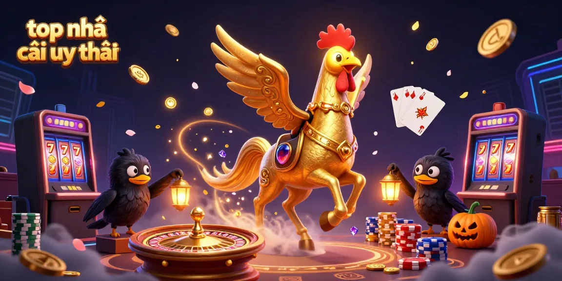 Engage with top nhà cái uy tín through this vibrant casino-themed illustration showcasing games and excitement.