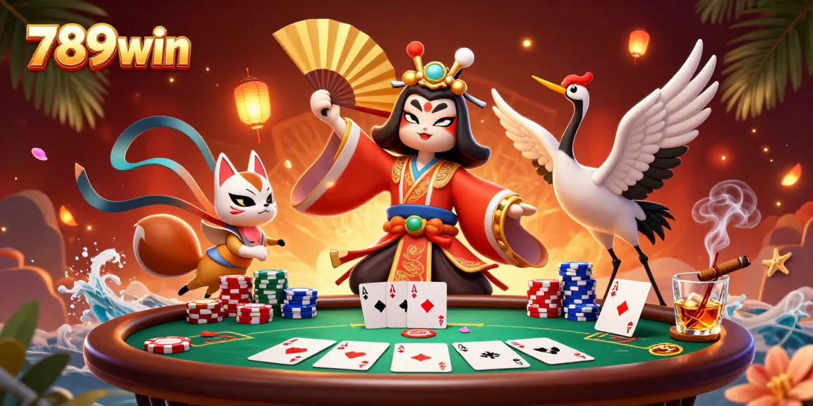 Experience thrilling poker action at 789win with a kabuki warrior and vibrant game elements.