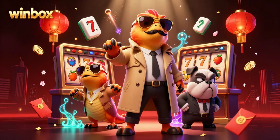 Winbox gaming fun with raptors in disguise at a VIP casino entry, featuring vibrant slot symbols.