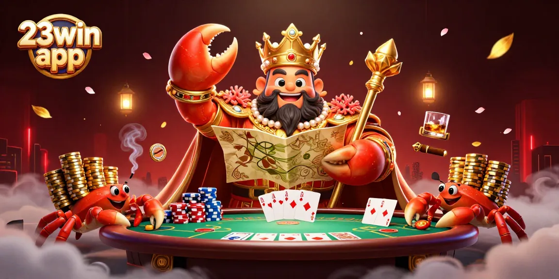 Engage with the exciting action of the 23win app featuring a gold crab emperor and dynamic poker elements.