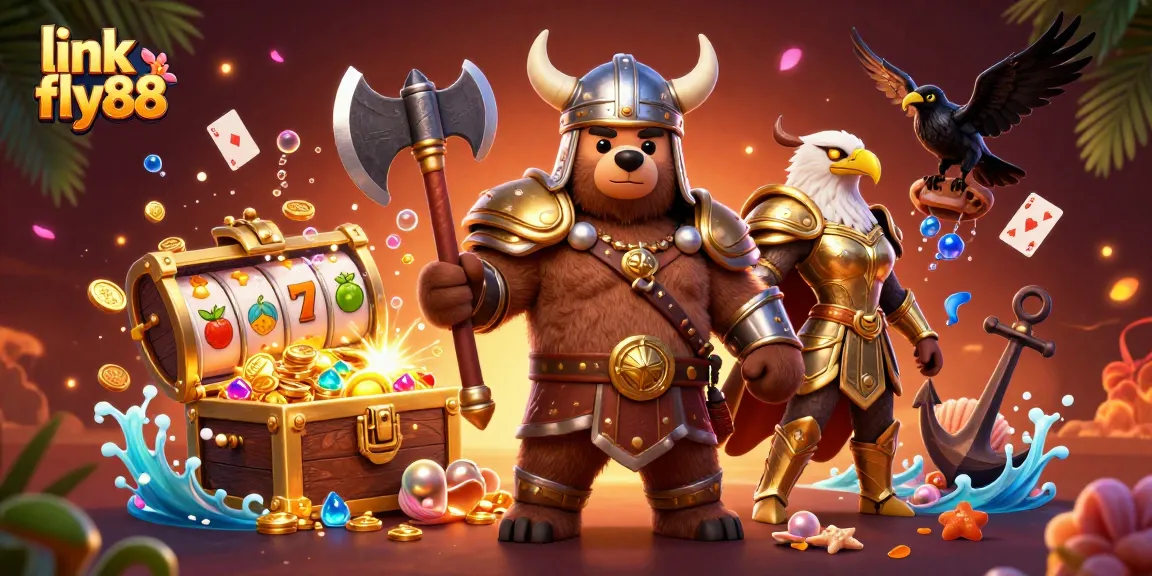 Spin to win with link fly88's dynamic slot machines and charismatic characters in an exciting casino scene.
