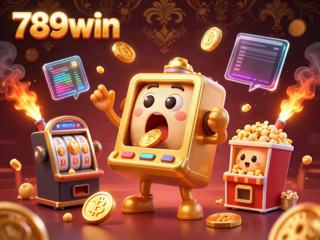 Experience jackpots at 789win with a vibrant scene of a golden slot machine celebrating wins.