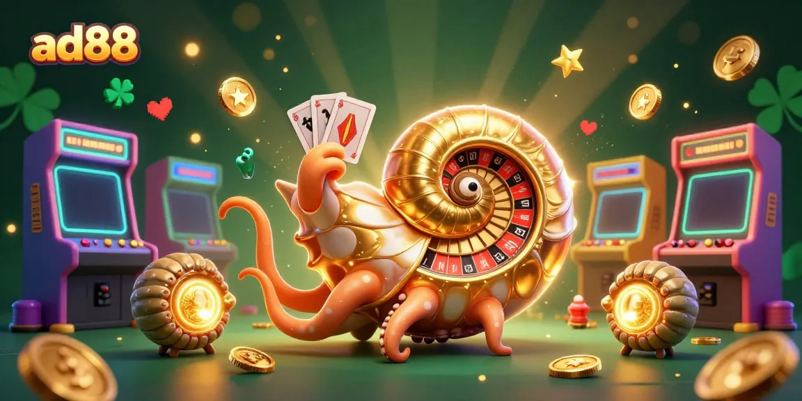 Experience thrilling gameplay at ad88 with a captivating illustration of casino elements and characters.