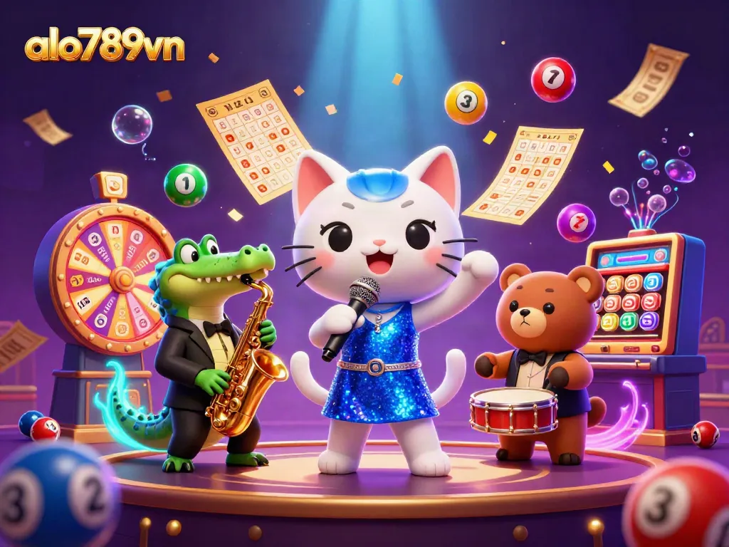 Experience an exciting casino atmosphere with the alo789vn jazz-singer cat, saxophonist crocodile, and drummer bear cub.