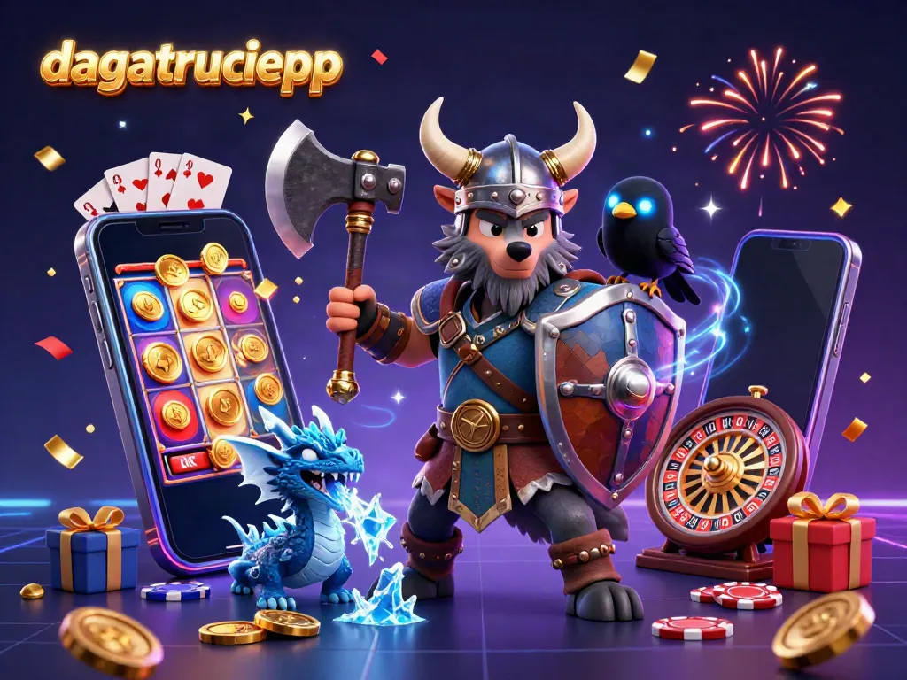 Engage with dagatructiepp and experience thrilling gameplay featuring a Viking warrior, dragon, and casino elements.