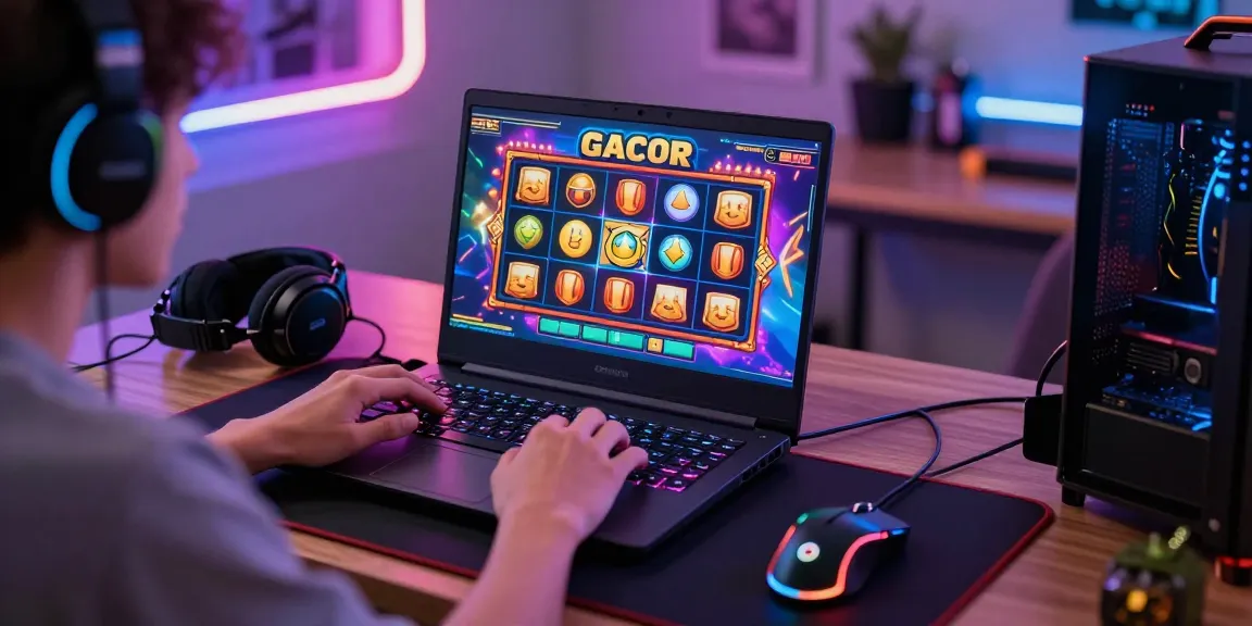 Exciting gaming atmosphere featuring slot gacor gameplay with vibrant visuals and gaming accessories.