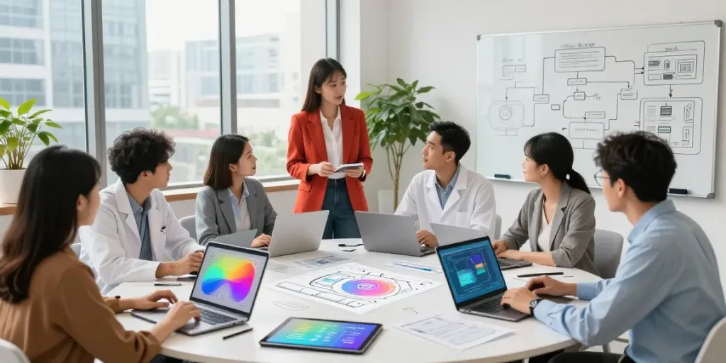 Team collaborating on Enterprise AI solutions in a modern office.
