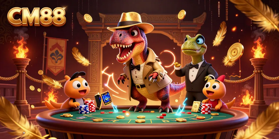 Card counter velociraptor at CM88 blackjack table with stegosaurus pit boss watching.