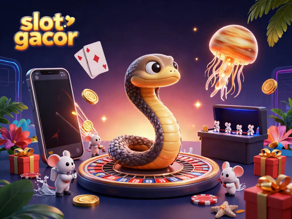 Experience the thrill of slot gacor with cosmic characters and vibrant gameplay elements in this engaging illustration.