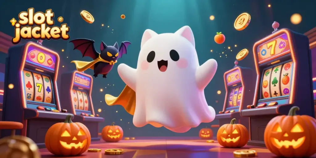 Experience the excitement of slot jackpot wins with a playful scene of ghostly charm in a vibrant casino.