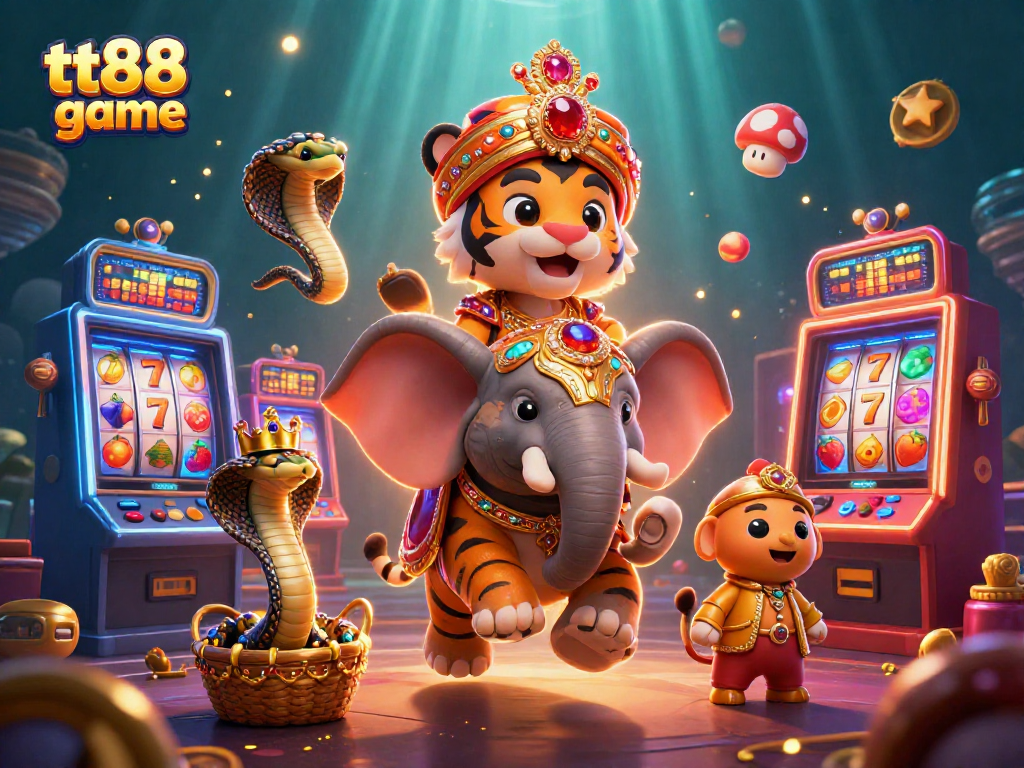 Engage in the exciting tt88 game with our vibrant 3D casino scene featuring a majestic maharaja tiger.