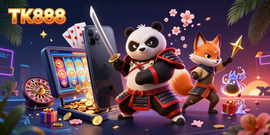 Experience thrilling slots at TK888 with dynamic characters and colorful casino elements.