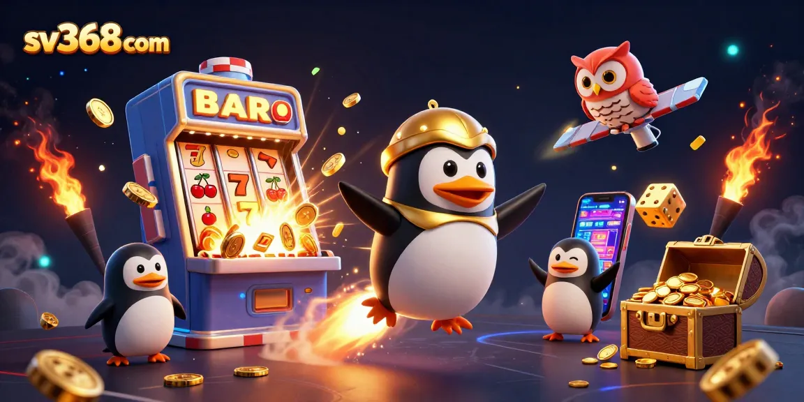 Experience thrilling gaming adventures with sv368com's unique casino art featuring a golden penguin and jackpot symbols.