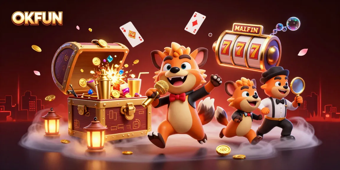 Experience the thrill of gaming at OKFUN with hyenas in a lively casino setting.