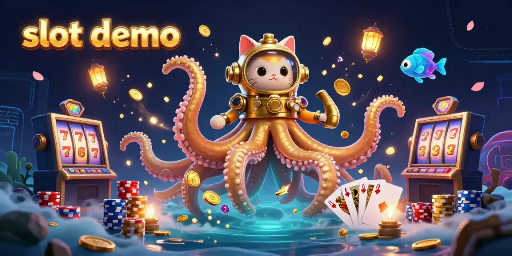 Slot demo menarik dengan simbol gulungan emas dan kraken besar dalam ilustrasi 3D yang unik.