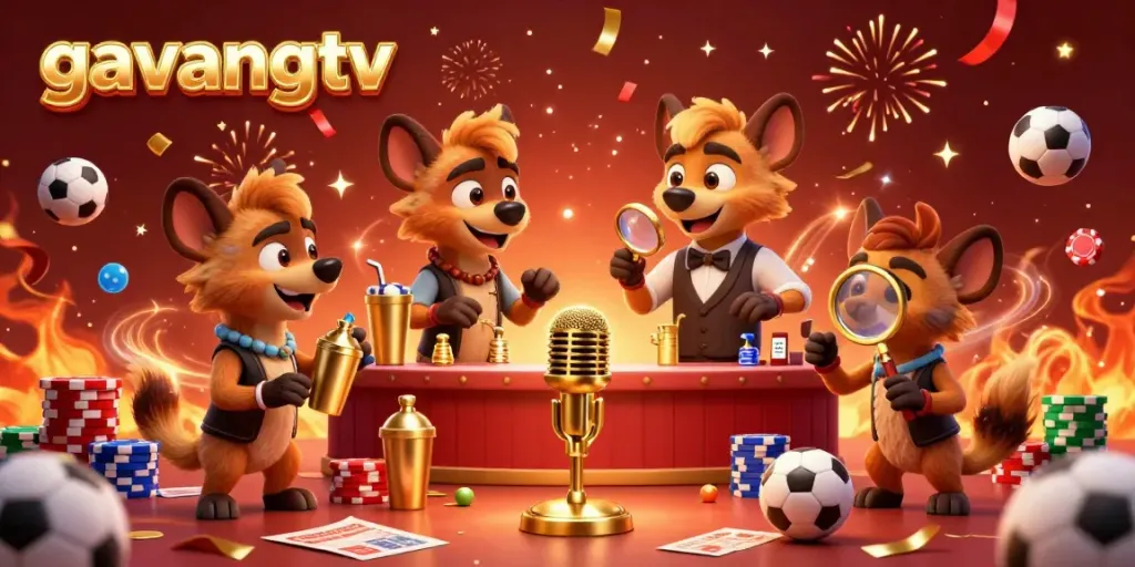 Join the fun with gavangtv's lively sports betting scene featuring hilarious hyenas, vibrant atmosphere, and betting action.