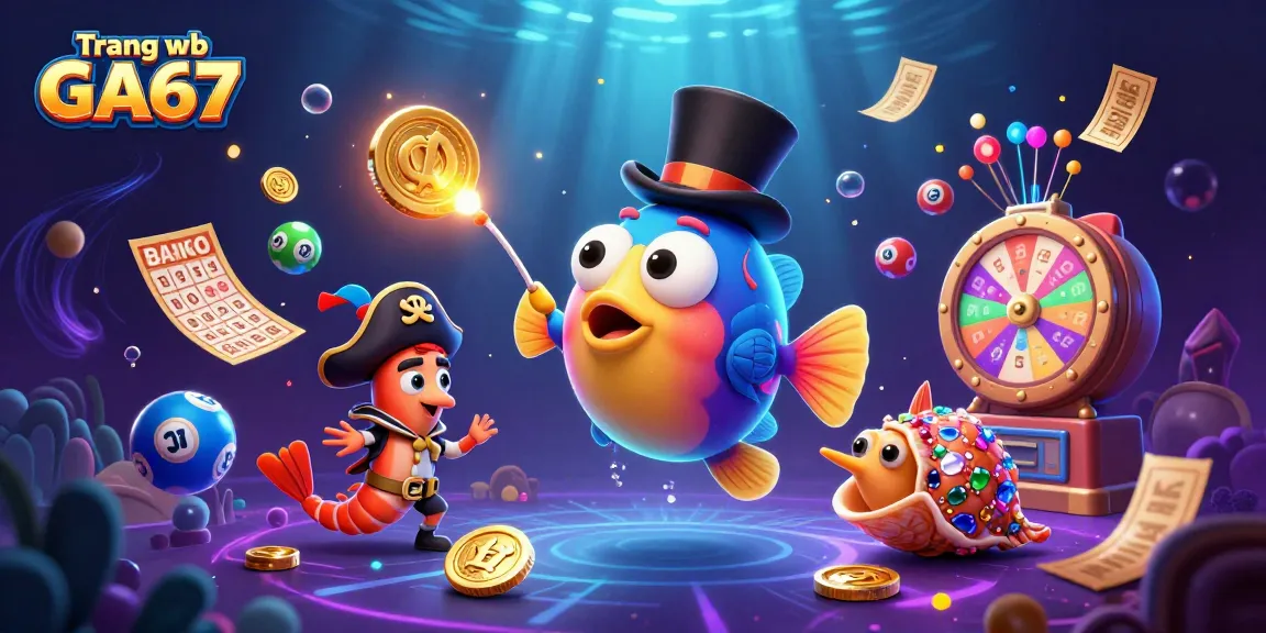 Experience thrilling fun and excitement with Trang web GA67's vibrant lottery-themed scene, featuring animated characters.
