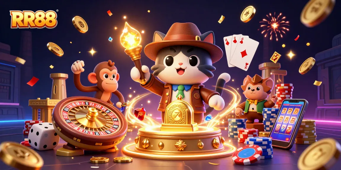 RR88 presents a thrilling online casino adventure with a cat archaeologist unearthing treasures for players.