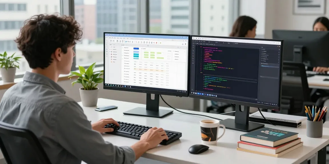 Software engineer in modern workspace collaborating with virtual assistant, showcasing Motchill productivity tools in a vibrant tech environment.