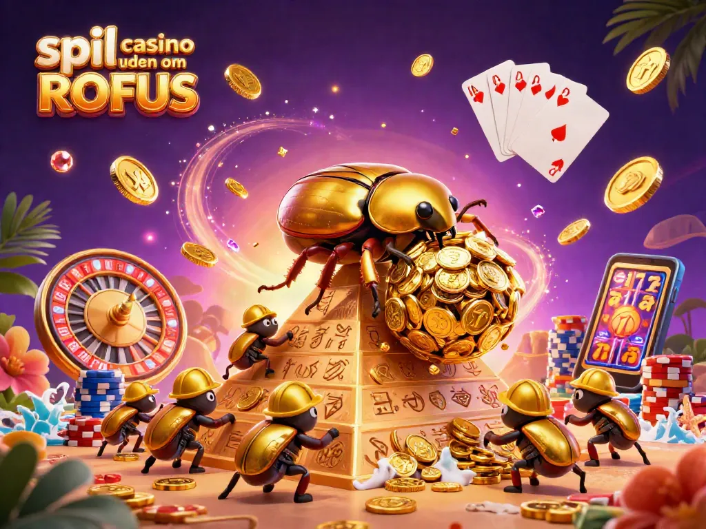 Spin the reels and win at spil casino uden om ROFUS with golden beetles rolling coins.