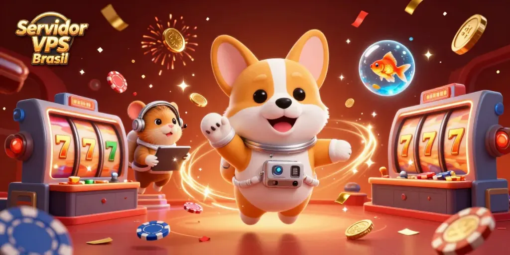 Engage in thrilling action with the Servidor VPS Brasil while floating in a dynamic casino space scene.