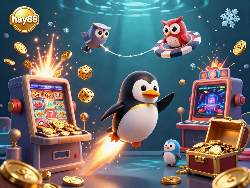 Experience the excitement of hay88 with a 3D penguin and casino-themed adventure full of colorful gaming elements.