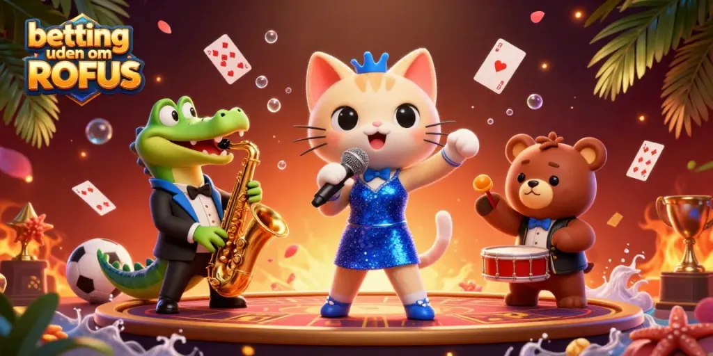 Experience thrilling action with betting uden om ROFUS in this vibrant casino illustration.
