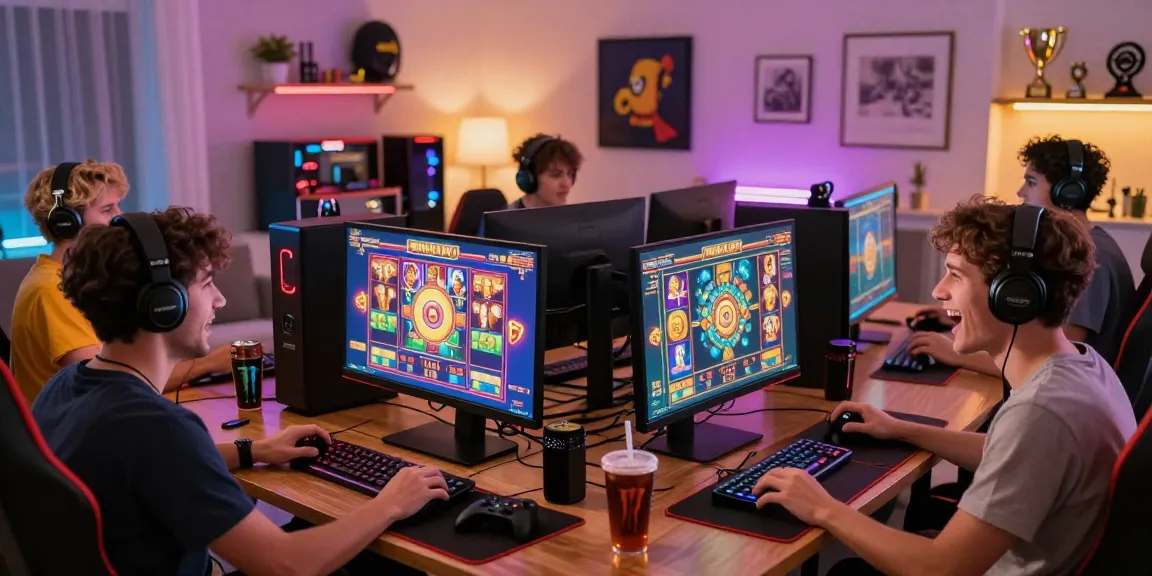 Exciting slot online gaming experience at home with diverse players enjoying vibrant setups.