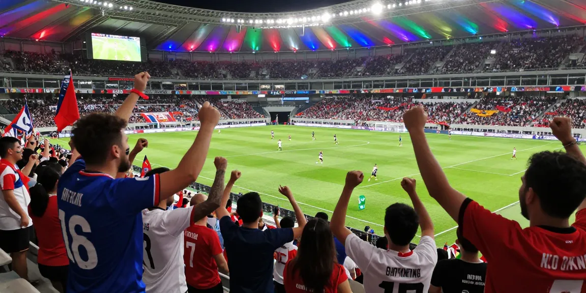 Exciting live sports atmosphere with fans cheering at موقع IHD Sports football match.