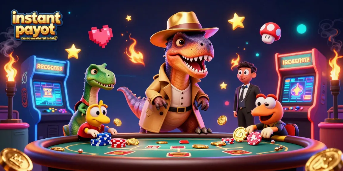 Engage with instant payout casinos Australia real money in this dynamic 3D casino scene featuring characters and gaming elements.