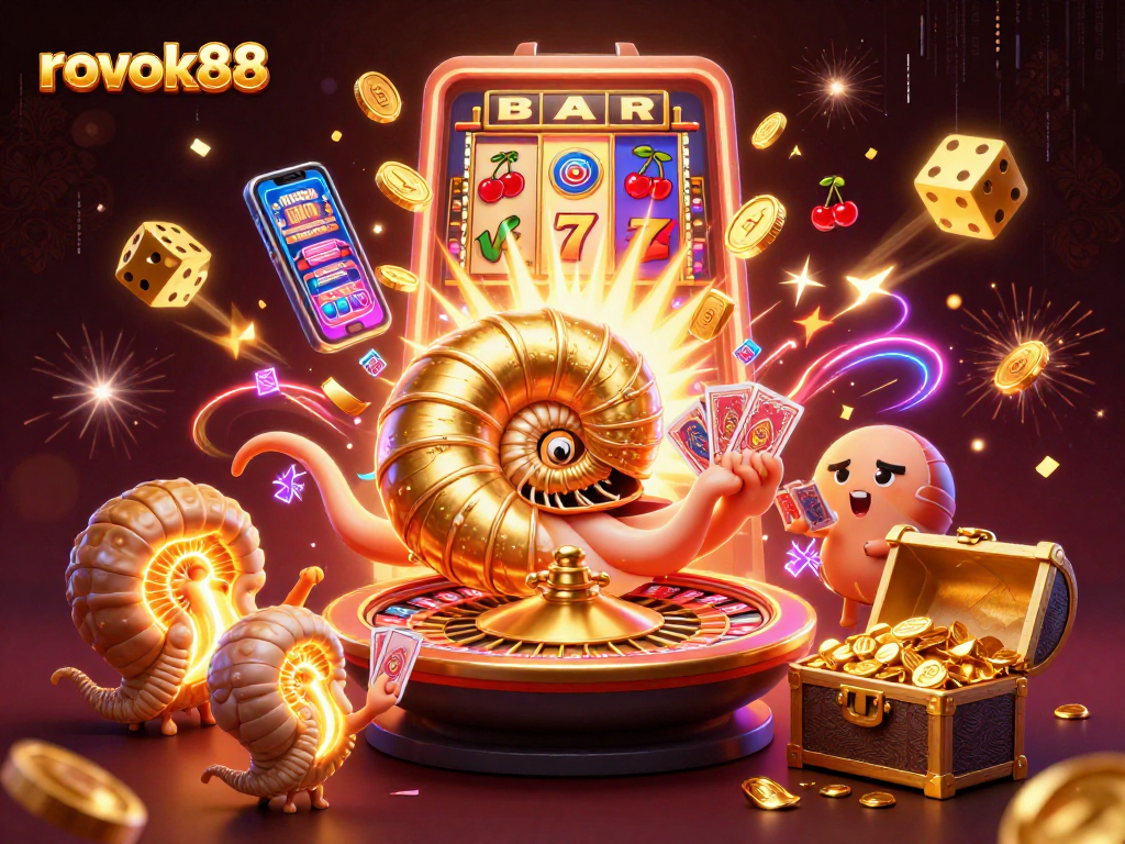 Engage with rokok88's vibrant casino world featuring exciting slot machines and a dazzling nautilus roulette.
