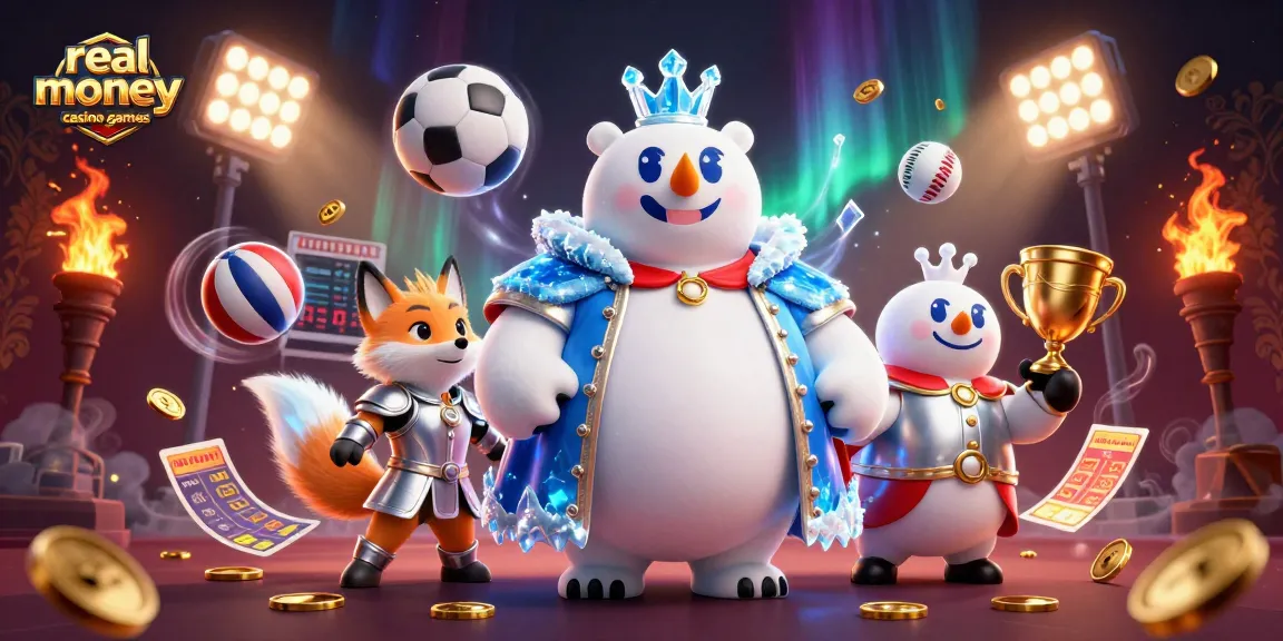 Experience the thrill of real money casino games in a vibrant, dynamic scene with animated elements.