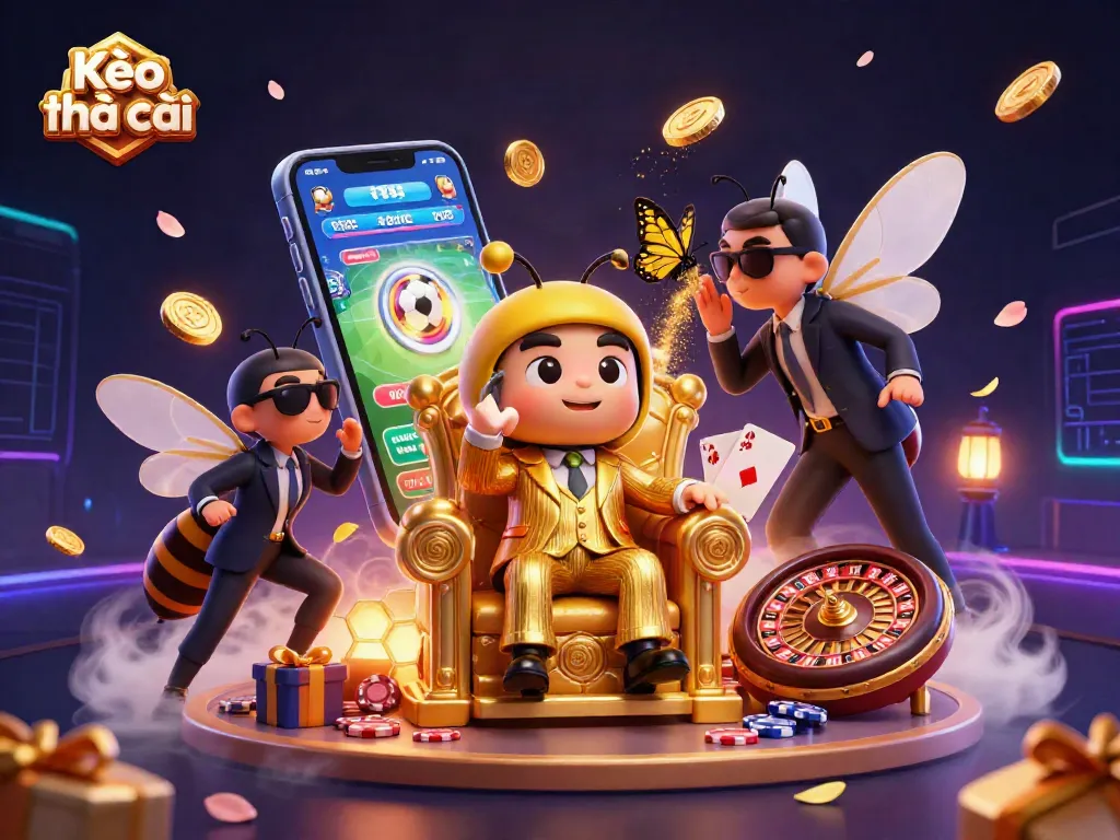 Kèo nhà cái reveals sports betting insights with a dynamic 3D illustration of a bumblebee mob boss