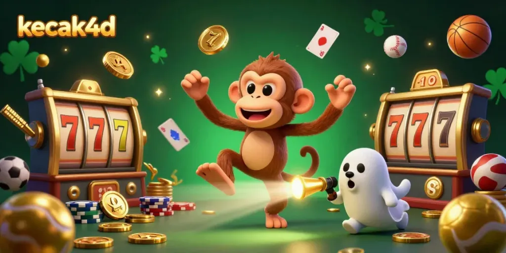 Experience the excitement of kecak4d's haunted casino with a playful monkey and a curious puppy.