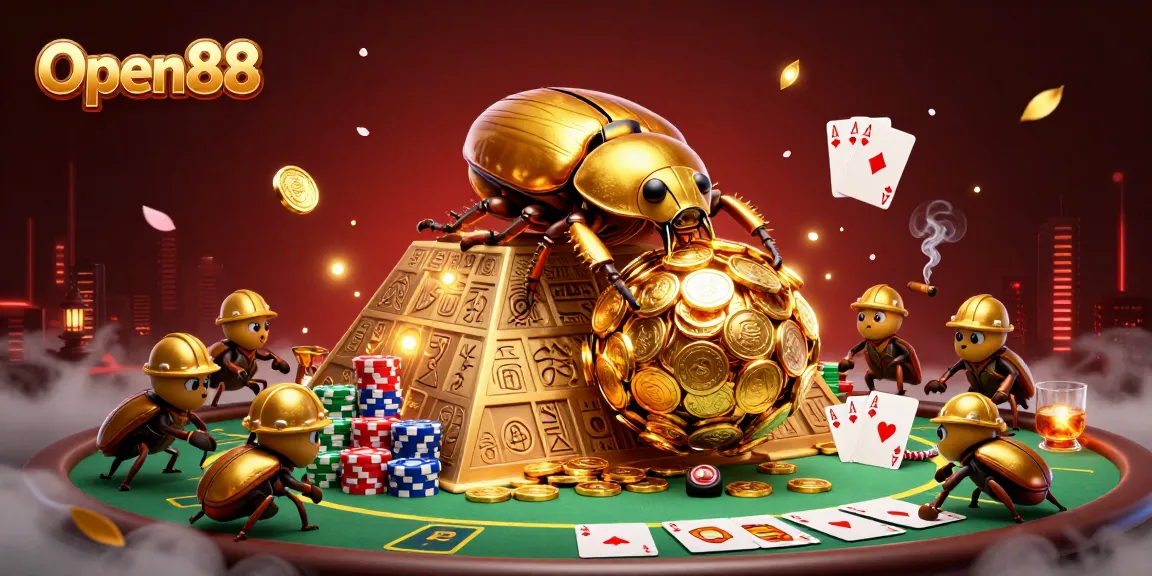Open88 players experience the excitement of a vibrant casino environment, featuring cartoon characters and iconic gaming elements.