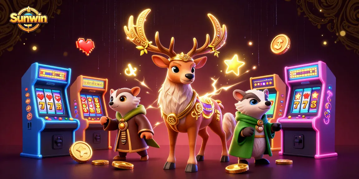 Enhance your gaming with Sunwin's dynamic casino experience, featuring vivid characters and slot symbols.