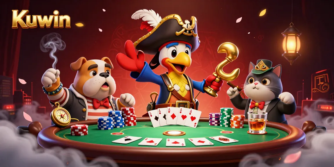 Kuwin brings players excitement with a vibrant pirate-themed casino scene featuring poker action.